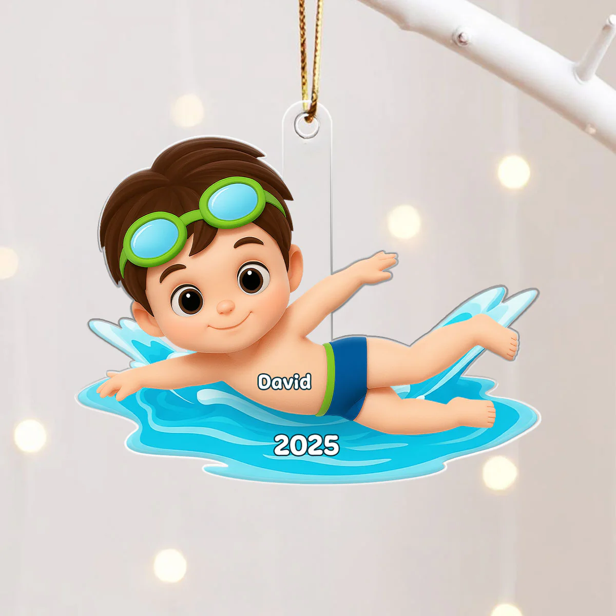 Swimming Boy Girl 3D Effect - Personalized Acrylic Ornament - Christmas Gift for Son Daughter Grandson Granddaughter - Image 7