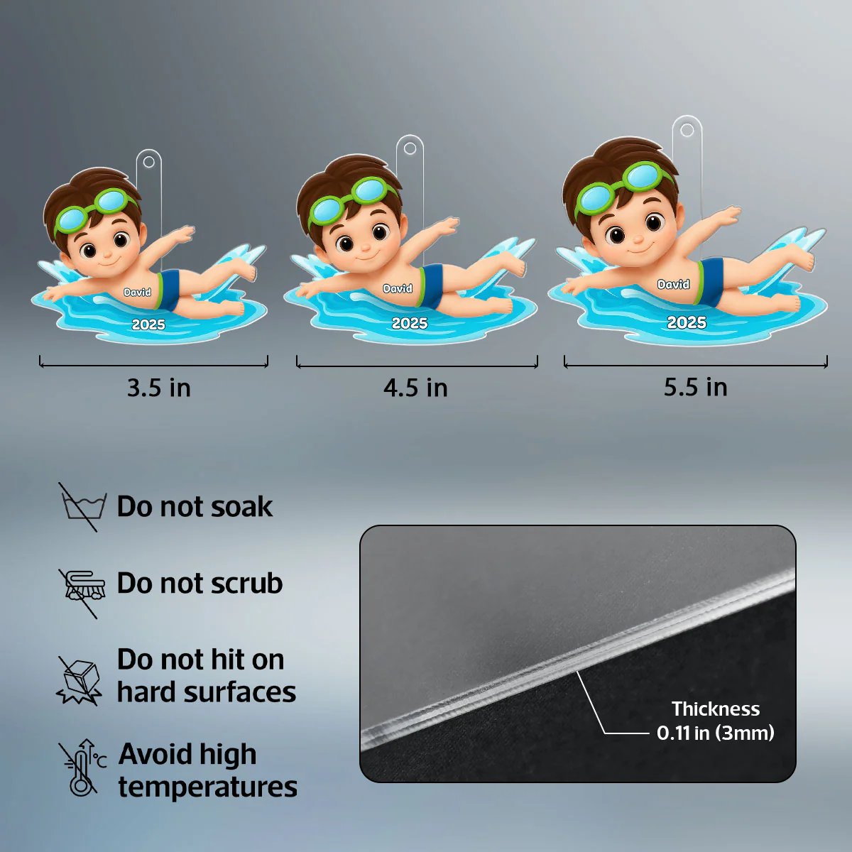 Swimming Boy Girl 3D Effect - Personalized Acrylic Ornament - Christmas Gift for Son Daughter Grandson Granddaughter - Image 8