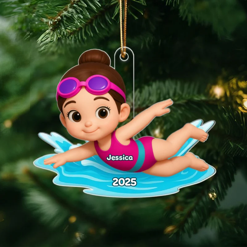 Swimming Boy Girl 3D Effect - Personalized Acrylic Ornament - Christmas Gift for Son Daughter Grandson Granddaughter - Image 9