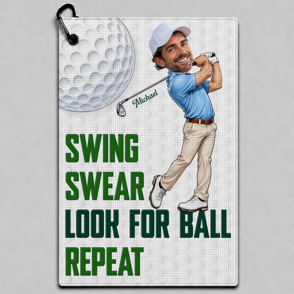 Swing Swear Look For Ball Repeat Funny Golfer Caricature Style Custom Photo - Personalized Golf Towel - Father's Day Gift For Golfers - Image 7