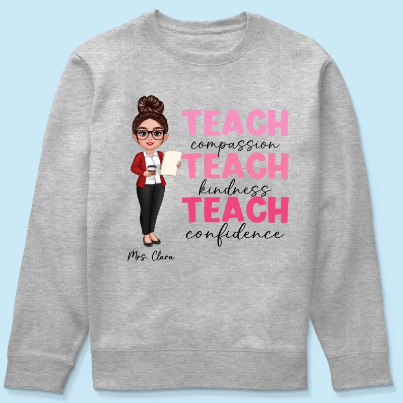 Teach Compassion Kindness Confidence Inspiring Teacher Personalized Shirt, Back to School - Image 23