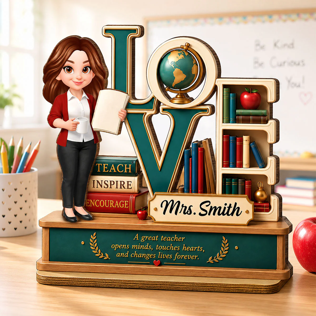 Teach Inspire Encourage Teacher - Personalized 2-Layered Wooden Plaque - Back To School Gift For Teachers, Classroom Decors - Image 5