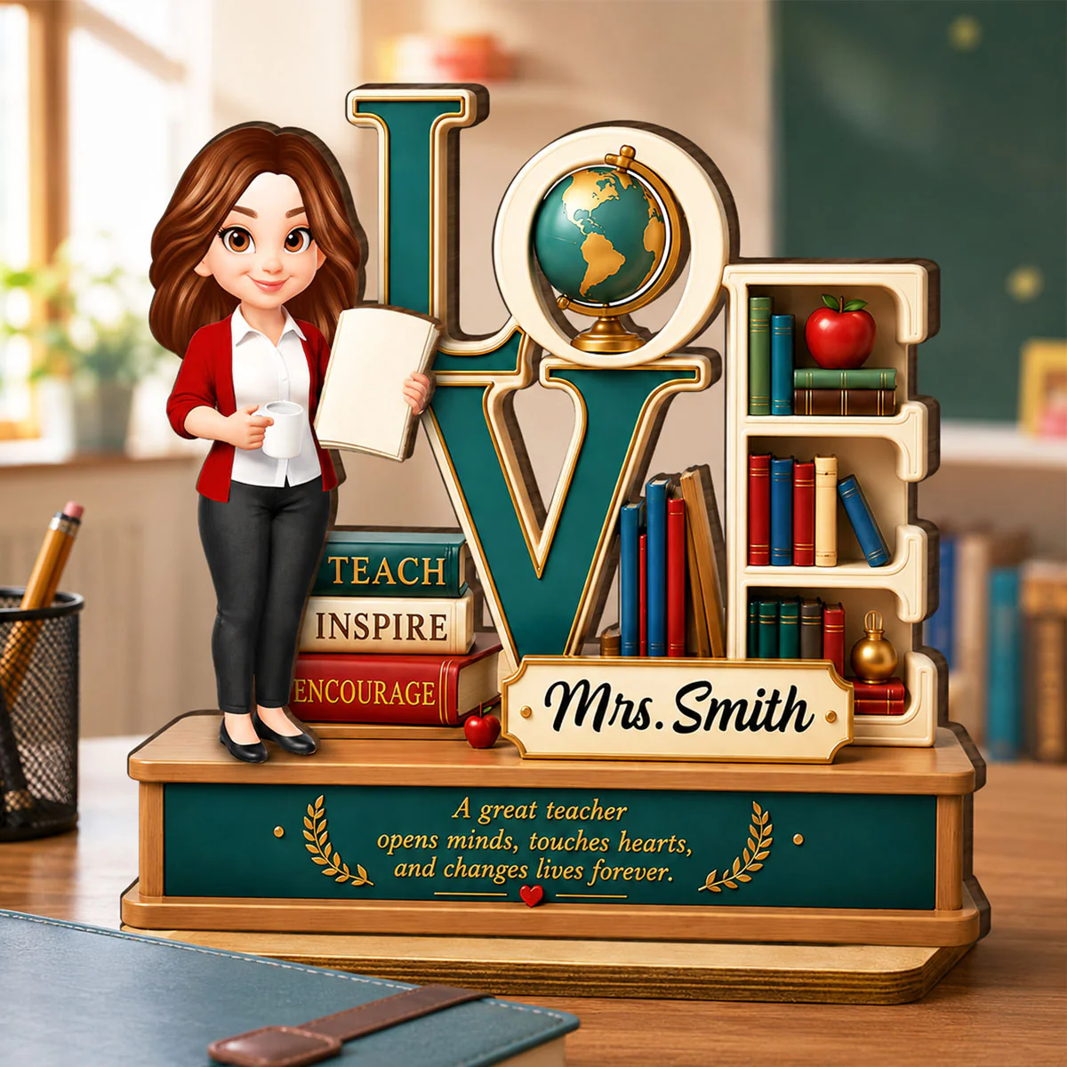 Teach Inspire Encourage Teacher - Personalized 2-Layered Wooden Plaque - Back To School Gift For Teachers, Classroom Decors - Image 6