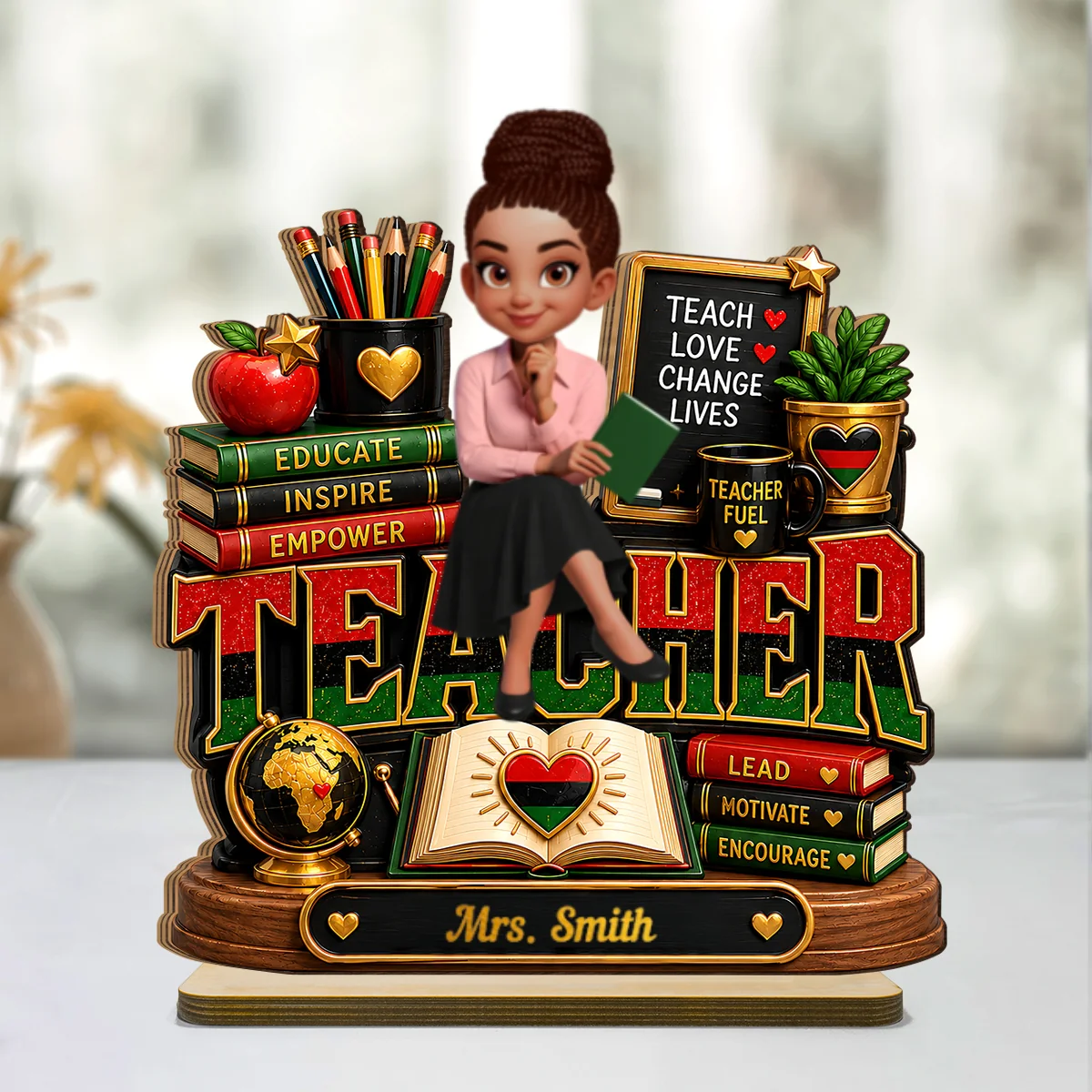 Teach Love Changes Life - Personalized 2-Layered Wooden Plaque - African American Teacher Appreciation Gift - Image 11