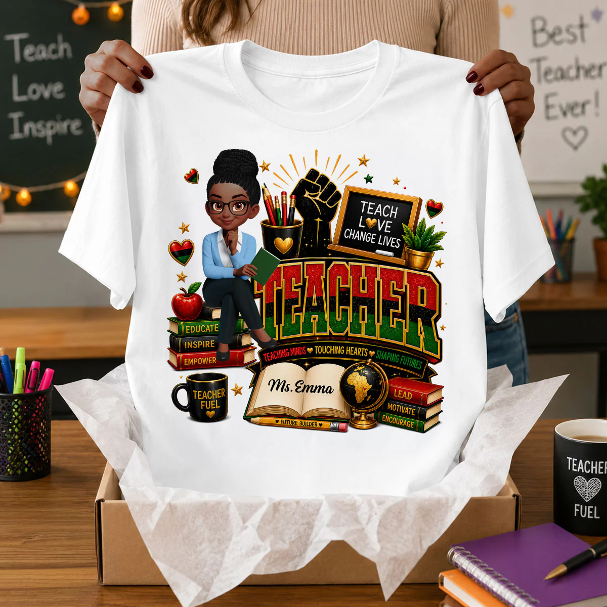 Teach Love Changes Life - Personalized Shirt - African American Teacher Appreciation Gift, Back to School Trendy Tee - Image 6