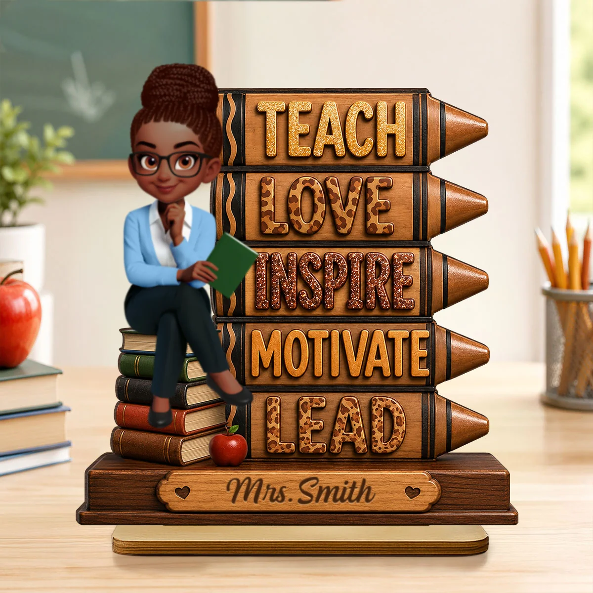 Teach Love Inspire Motivate Lead - Personalized 2-Layered Wooden Plaque - Back to School Gift for Teachers - Image 10