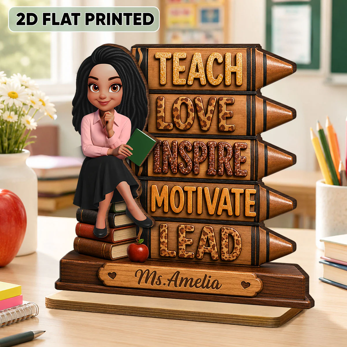 Teach Love Inspire Motivate Lead - Personalized 2-Layered Wooden Plaque - Back to School Gift for Teachers - Image 2