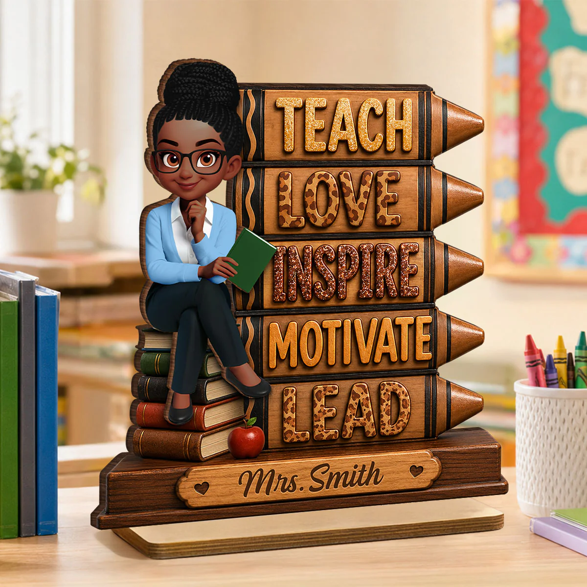 Teach Love Inspire Motivate Lead - Personalized 2-Layered Wooden Plaque - Back to School Gift for Teachers - Image 3