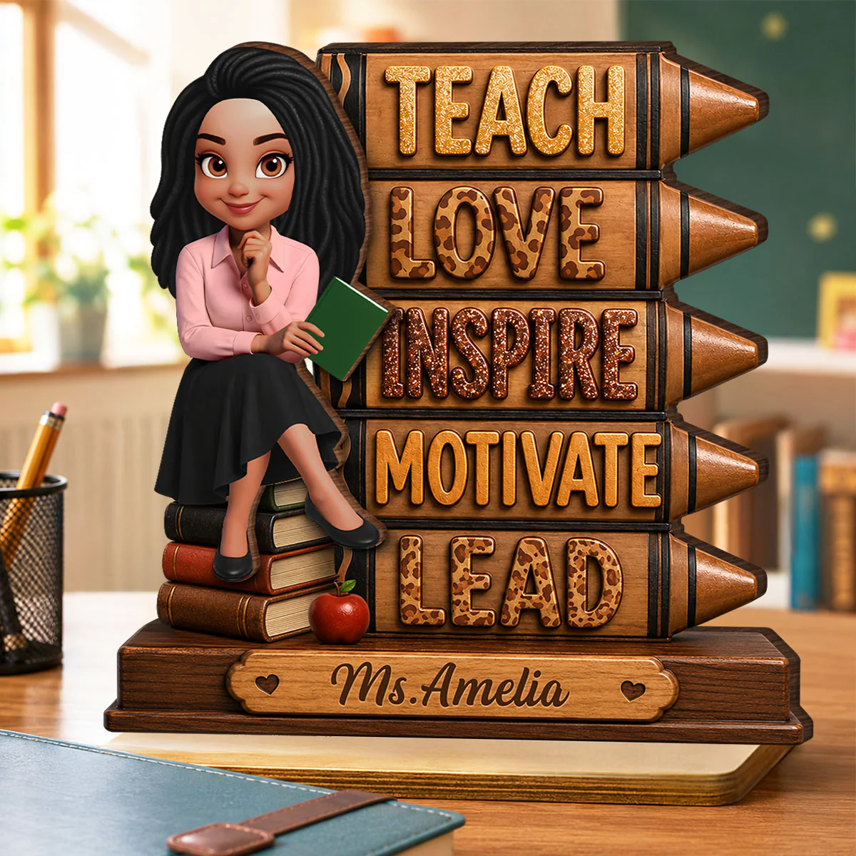 Teach Love Inspire Motivate Lead - Personalized 2-Layered Wooden Plaque - Back to School Gift for Teachers - Image 5