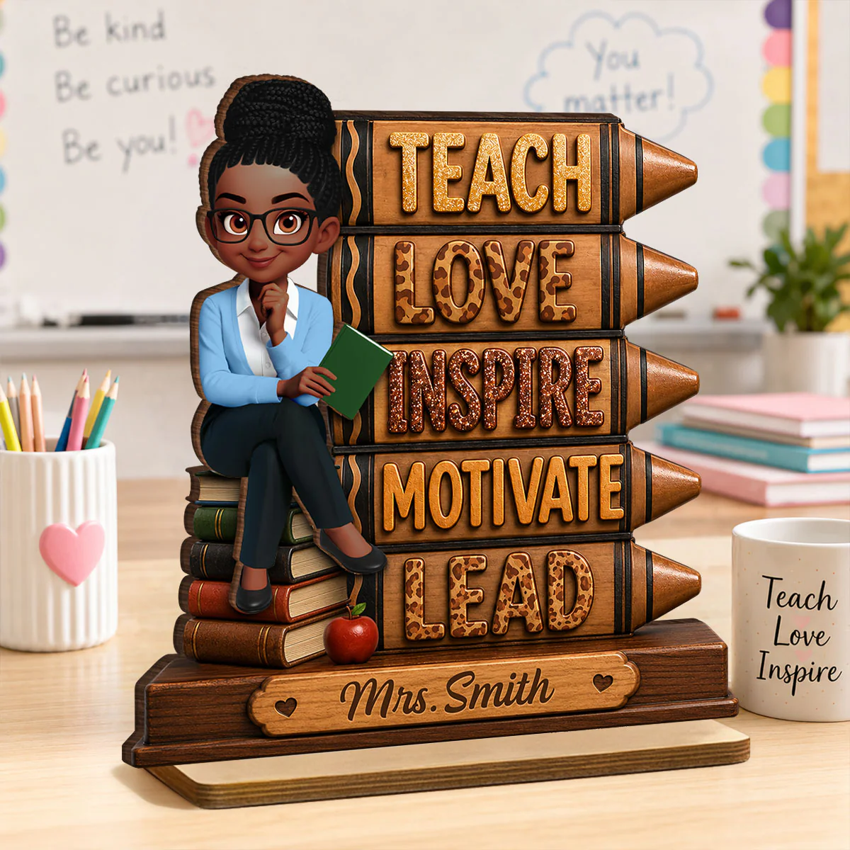 Teach Love Inspire Motivate Lead - Personalized 2-Layered Wooden Plaque - Back to School Gift for Teachers - Image 6
