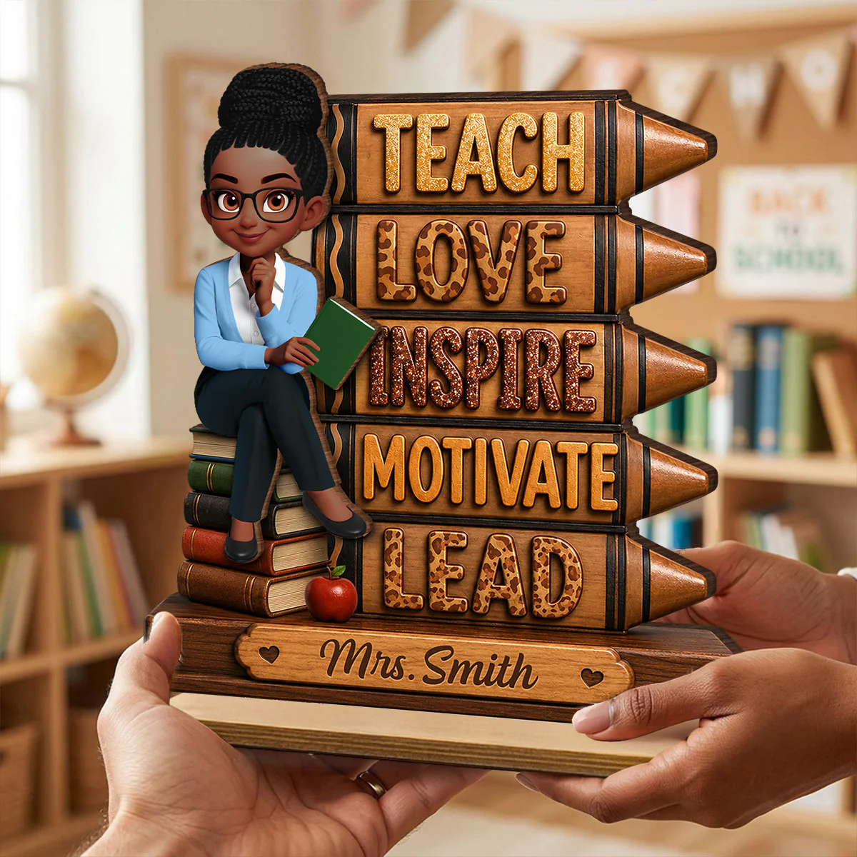 Teach Love Inspire Motivate Lead - Personalized 2-Layered Wooden Plaque - Back to School Gift for Teachers - Image 8