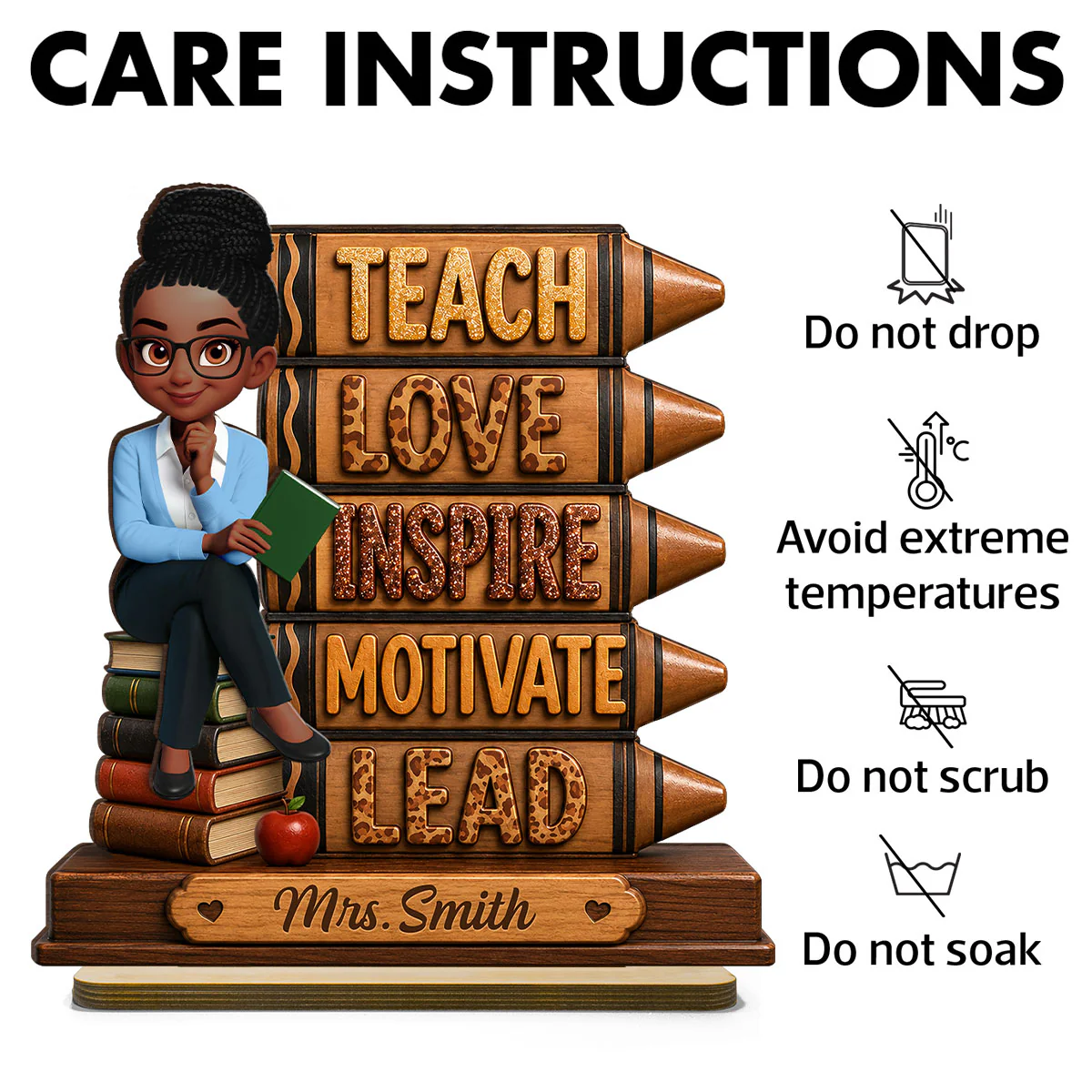 Teach Love Inspire Motivate Lead - Personalized 2-Layered Wooden Plaque - Back to School Gift for Teachers - Image 9