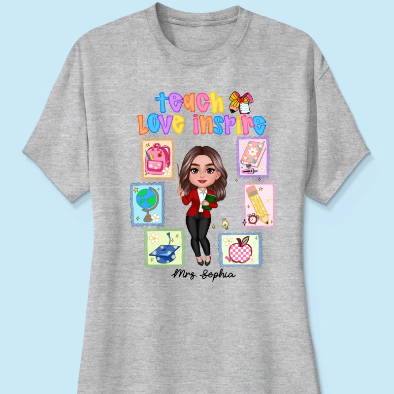 Teach Love Inspire Preppy School Thing Stamp Teacher Personalized Shirt, Back to School - Image 18