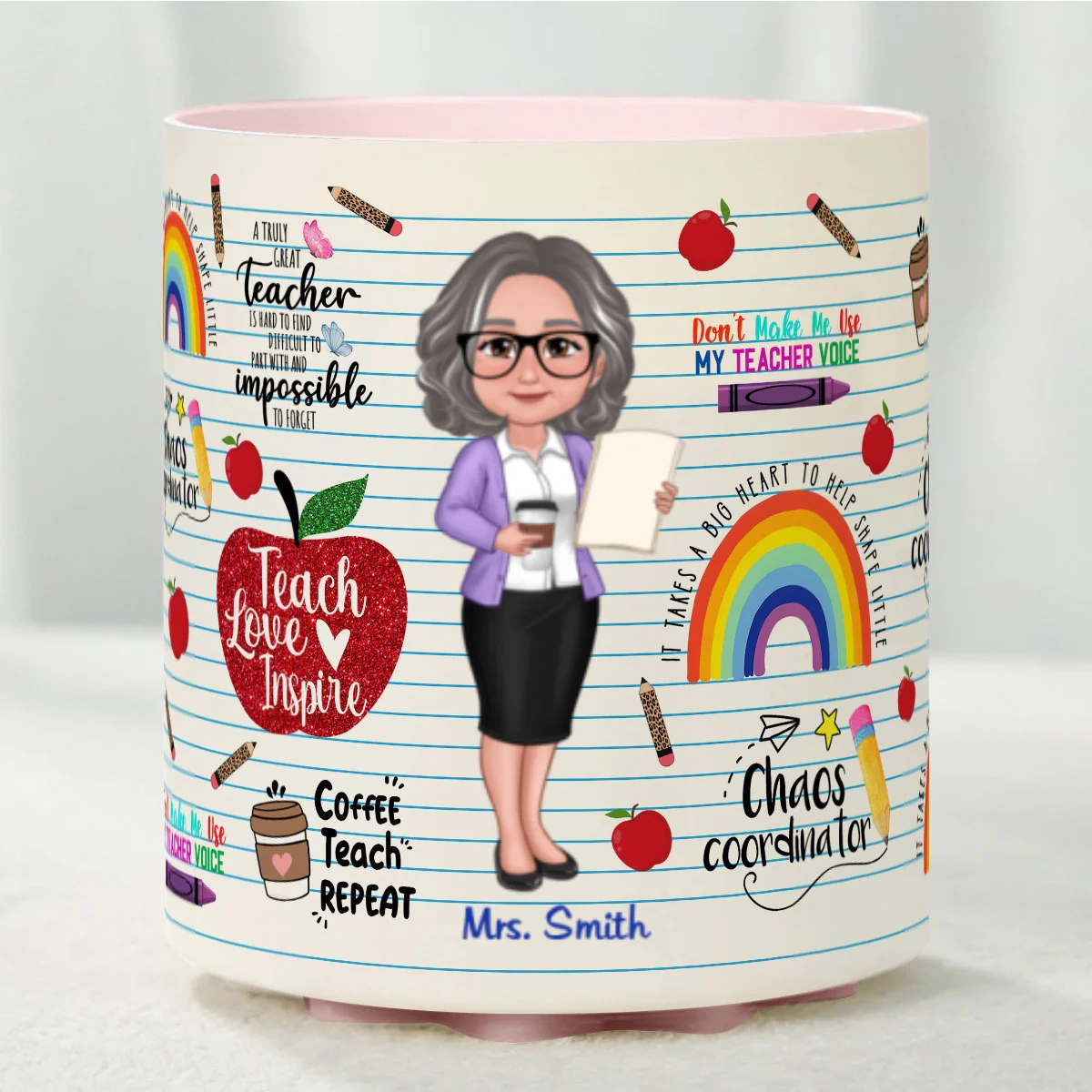 Teach Love Inspire Personalized Rotating Pen Holder, Back to School Gift for Teachers - Image 11
