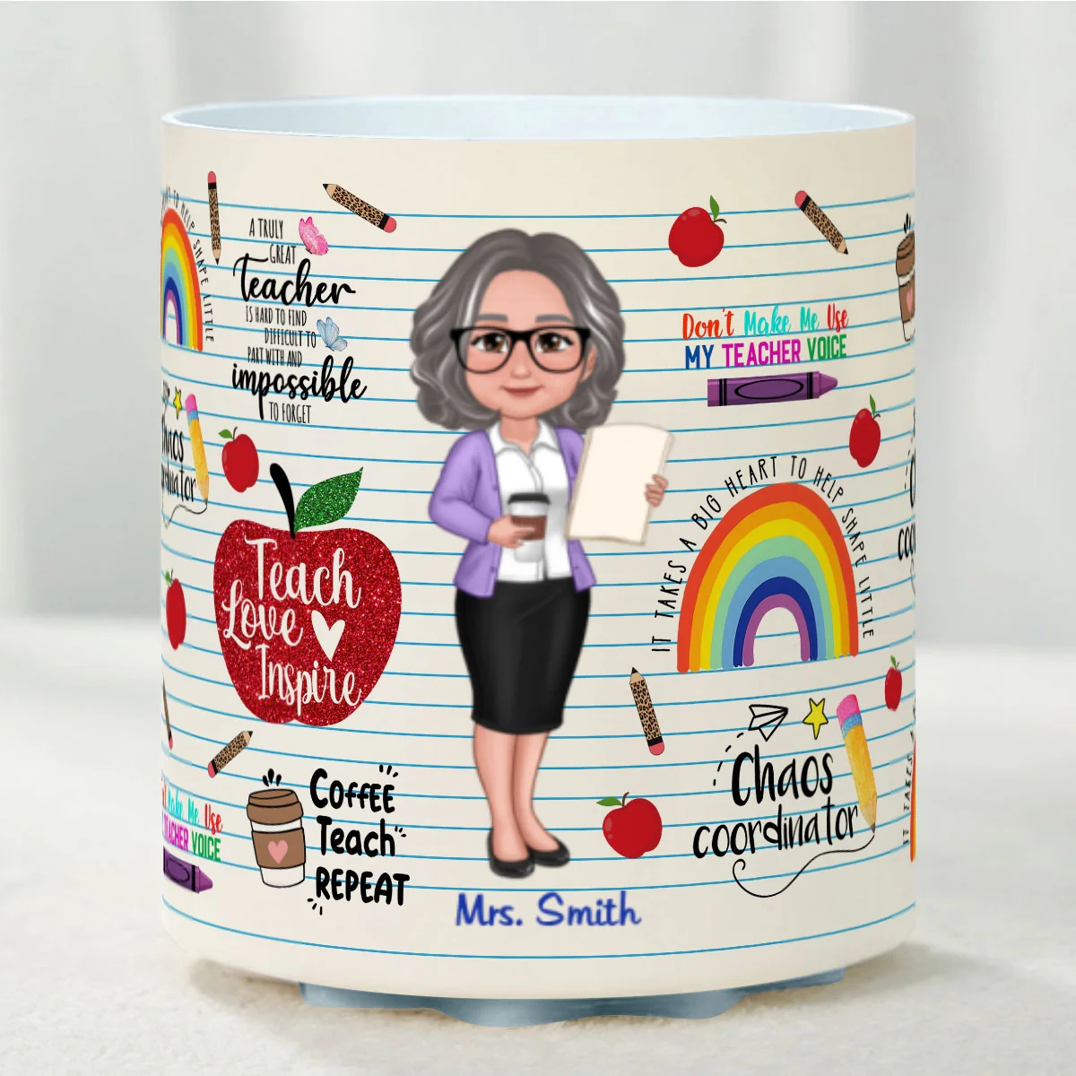 Teach Love Inspire Personalized Rotating Pen Holder, Back to School Gift for Teachers - Image 12