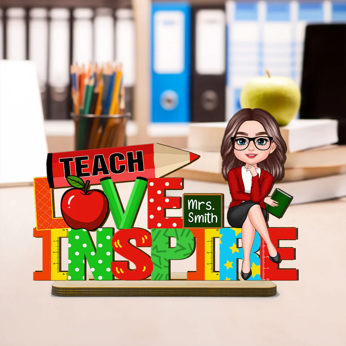 Teach Love Inspire Personalized Teacher Sign Table Decorations, Classroom Decor, Back to School Gift - Image 2