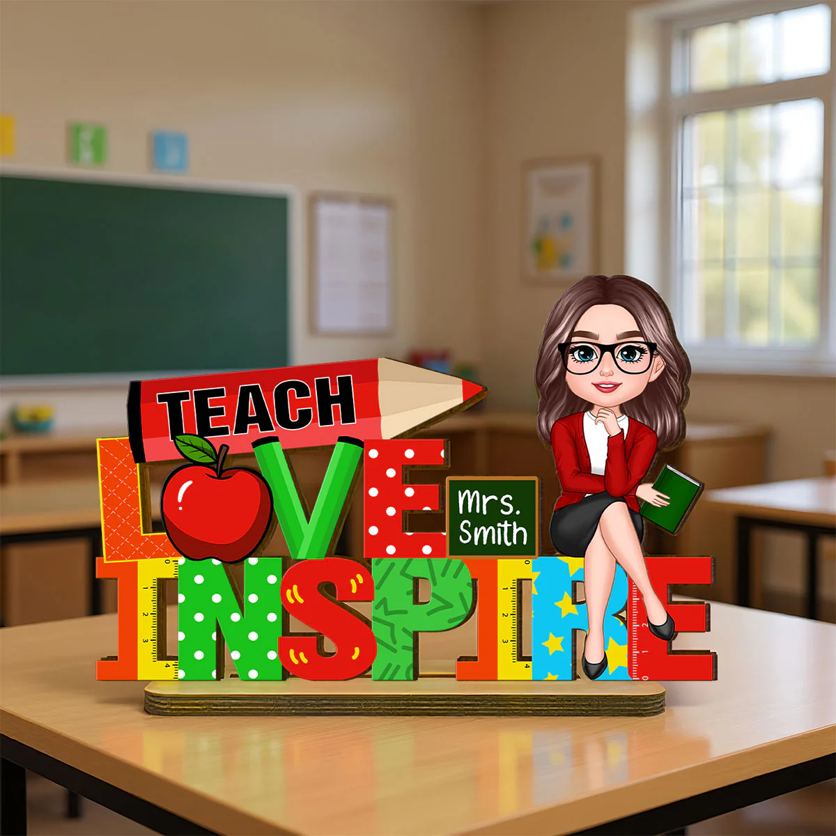 Teach Love Inspire Personalized Teacher Sign Table Decorations, Classroom Decor, Back to School Gift - Image 3