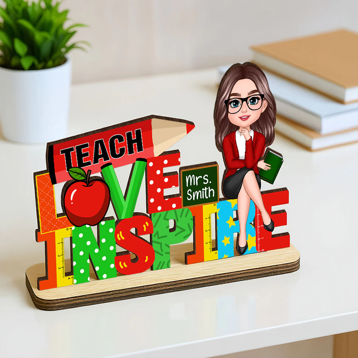 Teach Love Inspire Personalized Teacher Sign Table Decorations, Classroom Decor, Back to School Gift - Image 4