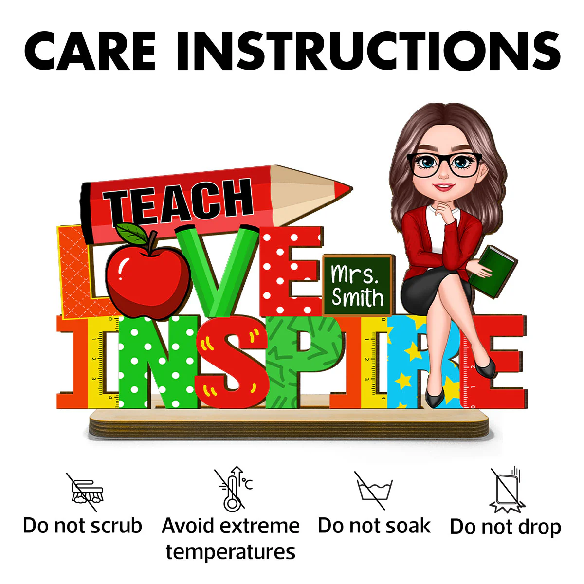 Teach Love Inspire Personalized Teacher Sign Table Decorations, Classroom Decor, Back to School Gift - Image 6