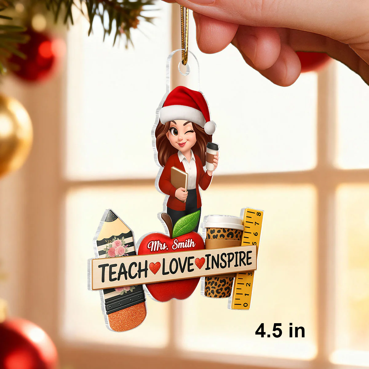 Teach Love Inspire Teacher - Personalized Acrylic Ornament - Christmas Gift for Teacher - Image 2