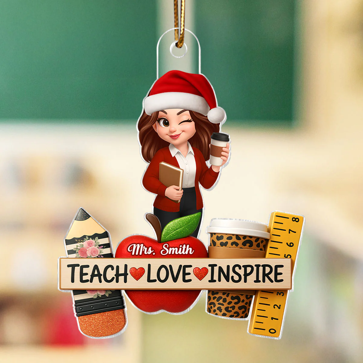 Teach Love Inspire Teacher - Personalized Acrylic Ornament - Christmas Gift for Teacher - Image 5