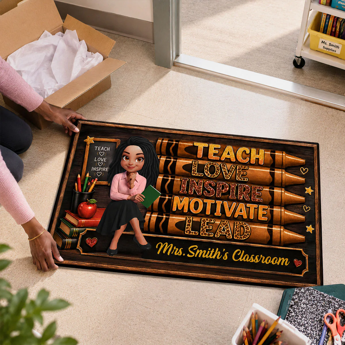 Teach Love Inspire Teacher - Personalized Doormat - Back to School Decor for Teachers - Image 4