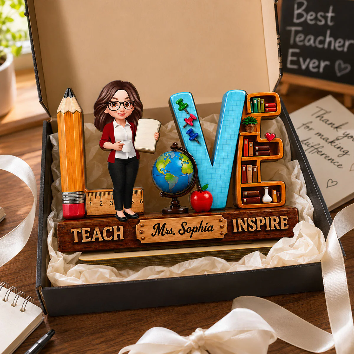 Teach Love Inspired Teacher 2D Flat - Personalized Wooden Desk Plaque - Image 3