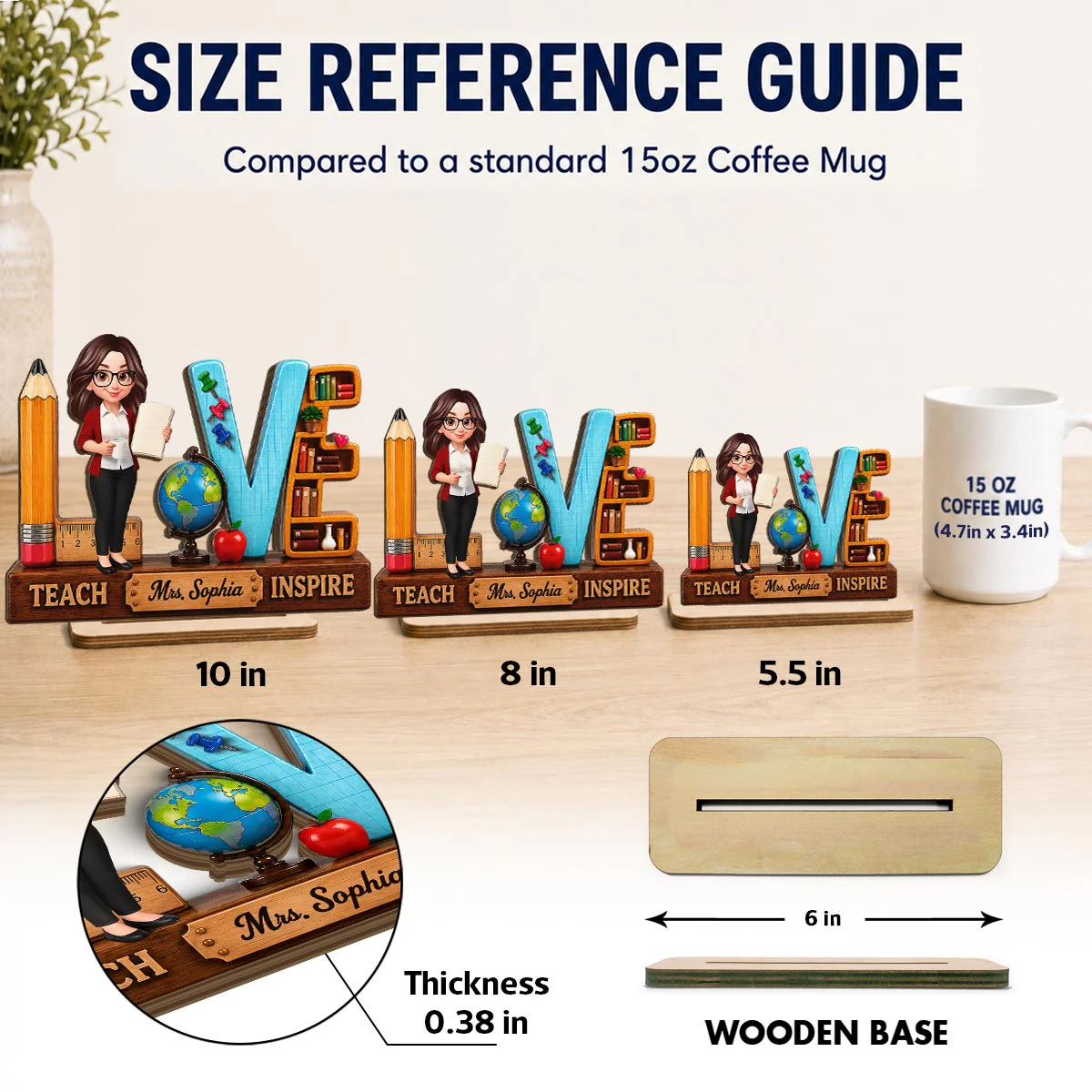 Teach Love Inspired Teacher 2D Flat - Personalized Wooden Desk Plaque - Image 4