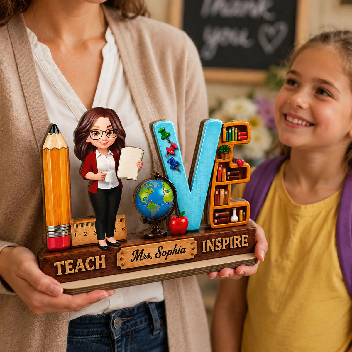 Teach Love Inspired Teacher 2D Flat - Personalized Wooden Desk Plaque - Image 5