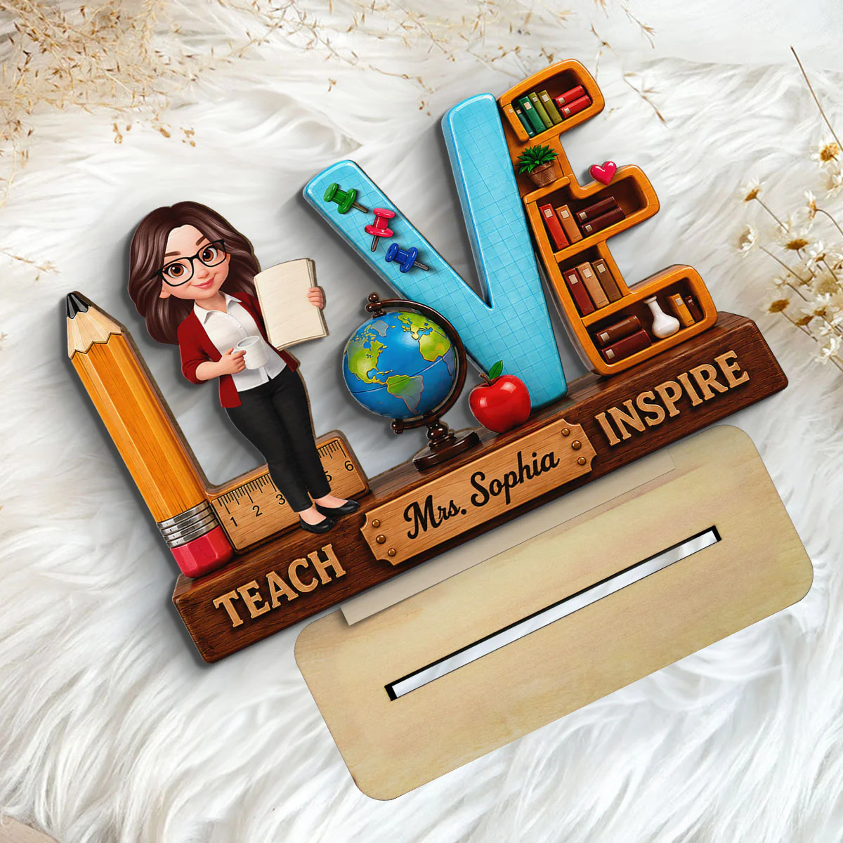 Teach Love Inspired Teacher 2D Flat - Personalized Wooden Desk Plaque - Image 6