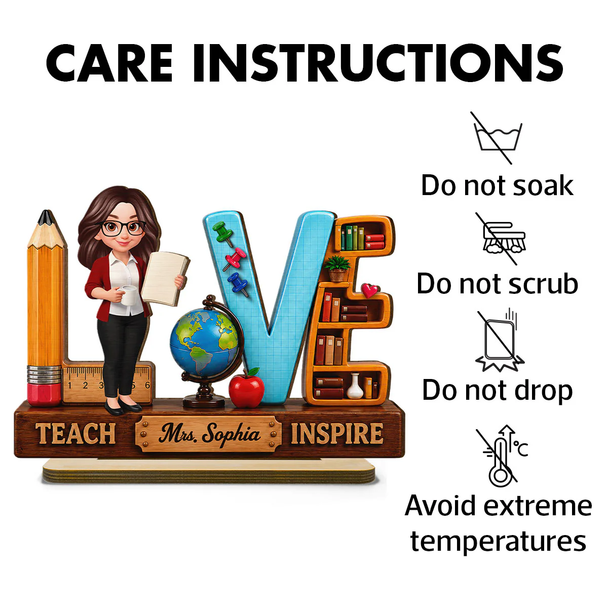 Teach Love Inspired Teacher 2D Flat - Personalized Wooden Desk Plaque - Image 7