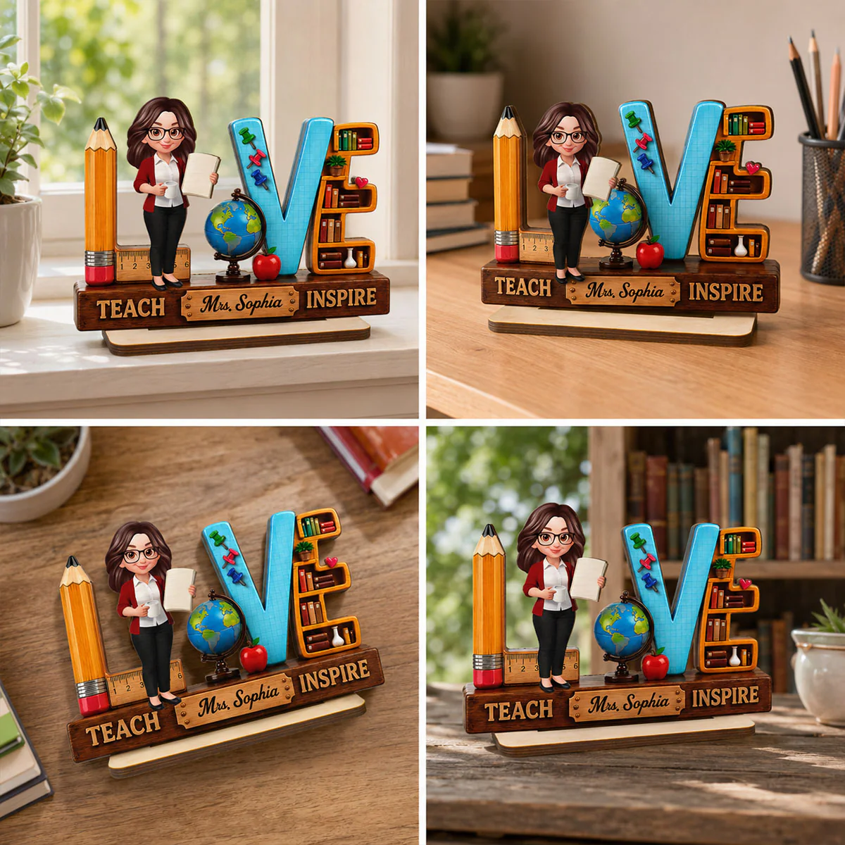 Teach Love Inspired Teacher 2D Flat - Personalized Wooden Desk Plaque - Image 8