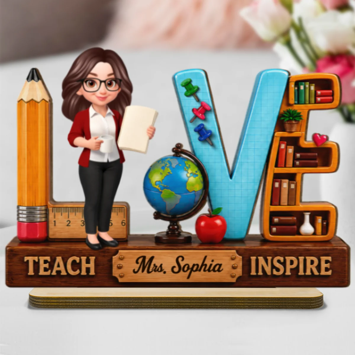 Teach Love Inspired Teacher 2D Flat - Personalized Wooden Desk Plaque - Image 9