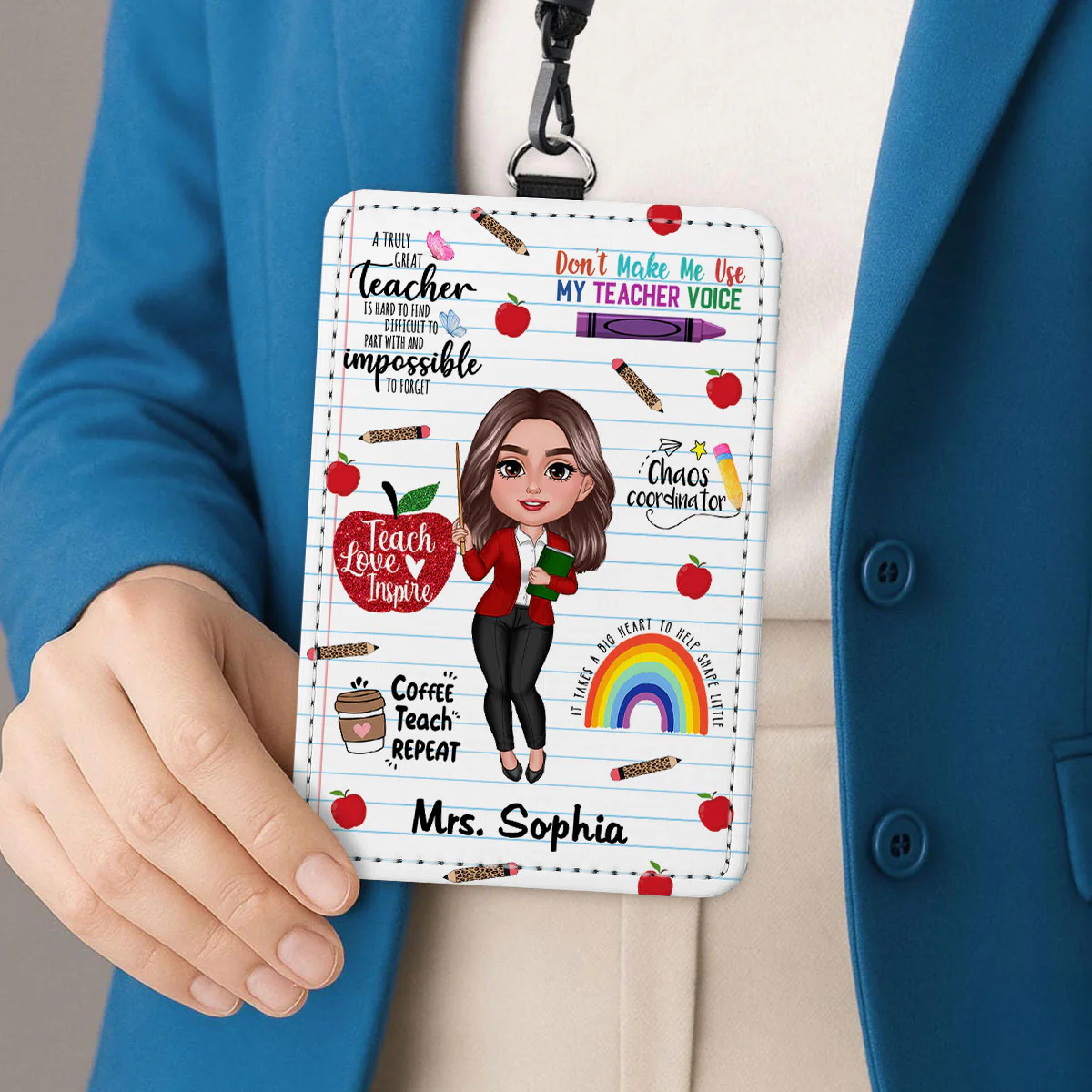 Teacher Affirmation Notebook Page Theme Personalized ID Badge Holder, Back To School Gift For Teacher - Image 9