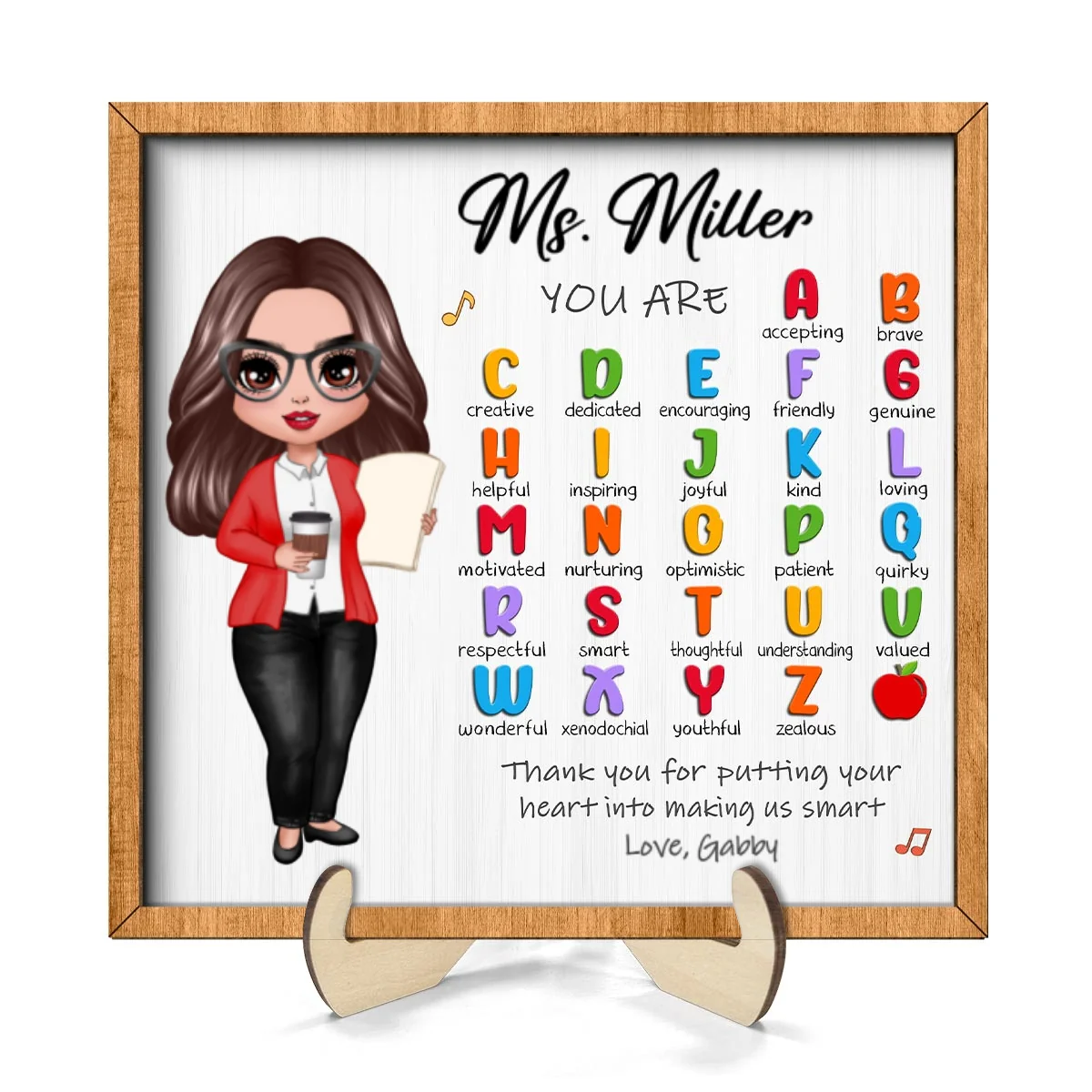 Teacher Appreciation Gift Thank You Alphabet Characteristics Doll Teacher Personalized 2-Layer Wooden Plaque - Image 8