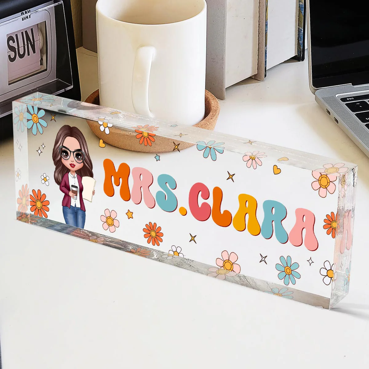 Teacher Beautiful Personalized Acrylic Desk Name Plate, Teacher Appreciation Gift, Back To School Gift For Teacher - Image 3
