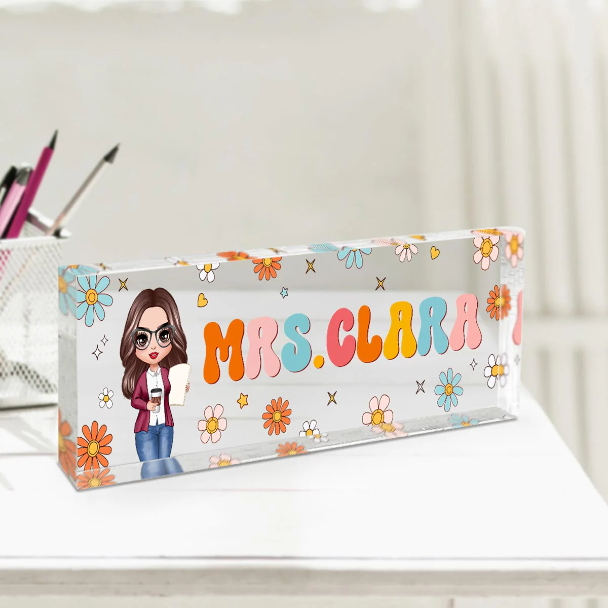 Teacher Beautiful Personalized Acrylic Desk Name Plate, Teacher Appreciation Gift, Back To School Gift For Teacher - Image 4