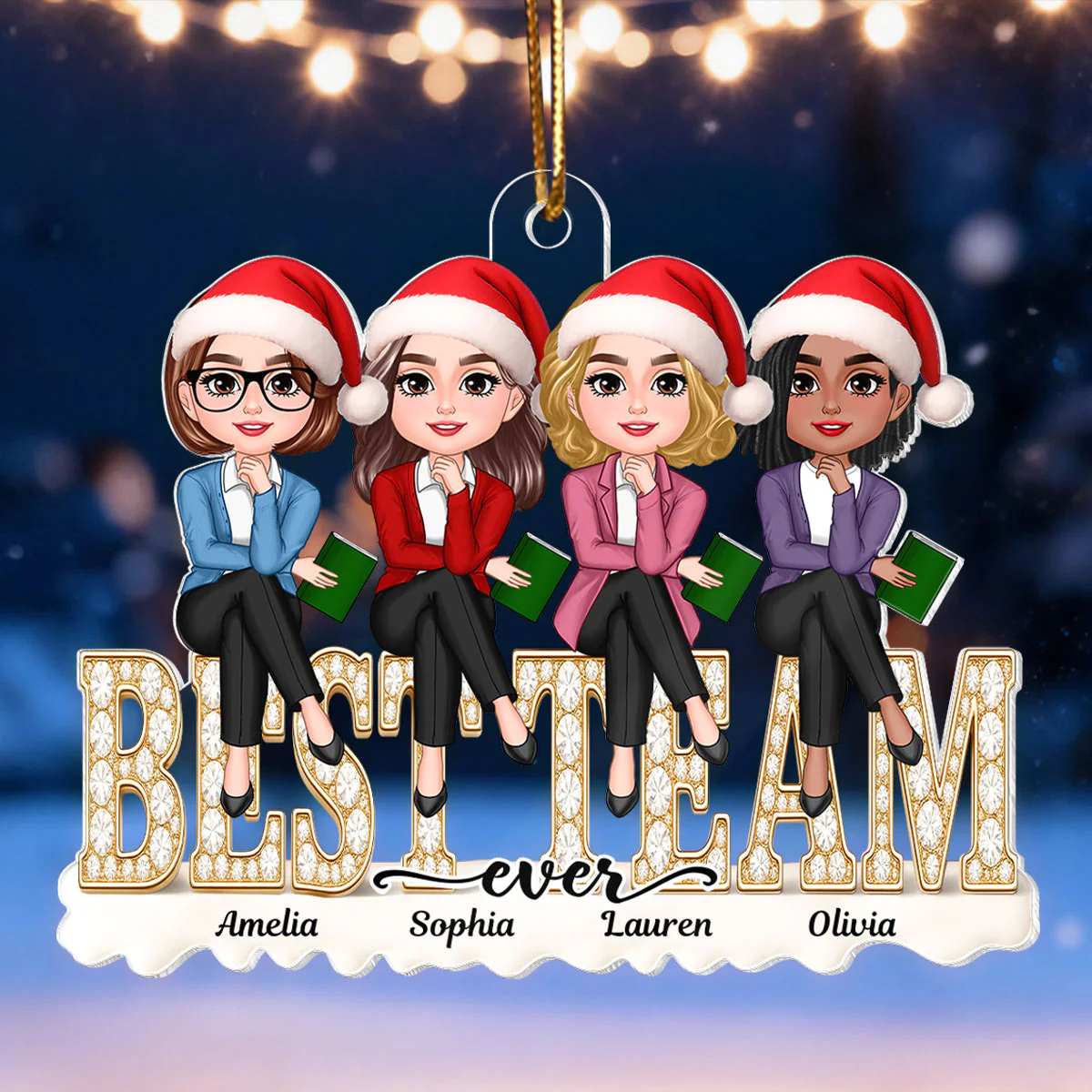 Teacher Best Team Ever 3D Shining Effect - Personalized Acrylic Ornament - Unique Christmas Gift For Coworkers - Image 3