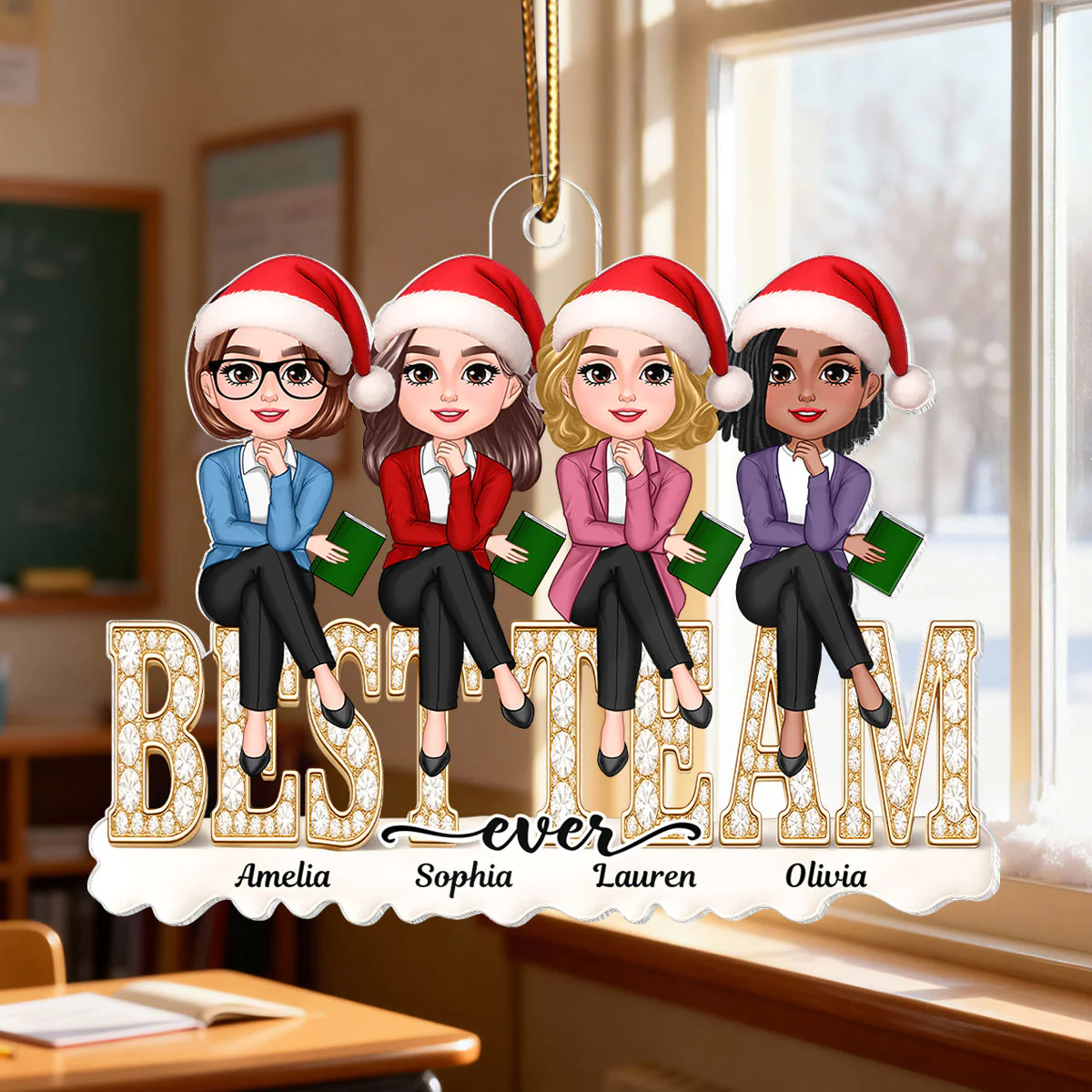 Teacher Best Team Ever 3D Shining Effect - Personalized Acrylic Ornament - Unique Christmas Gift For Coworkers - Image 4