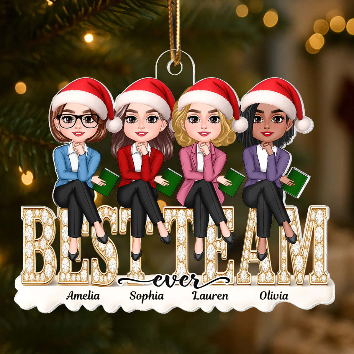 Teacher Best Team Ever 3D Shining Effect - Personalized Acrylic Ornament - Unique Christmas Gift For Coworkers - Image 5