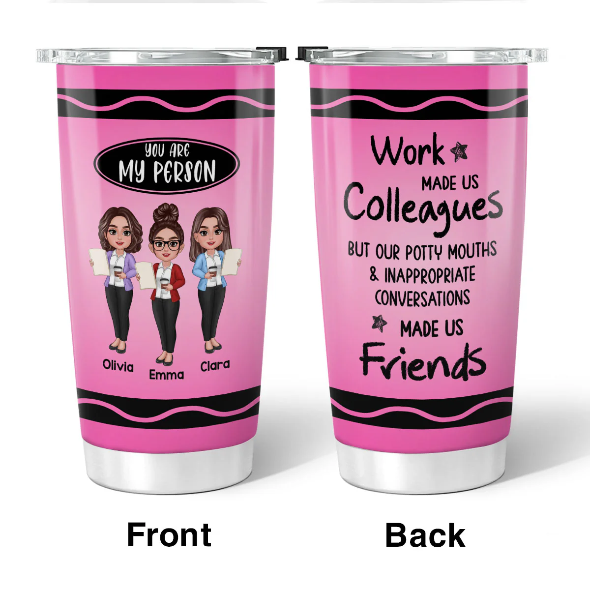Teacher Besties Colleagues Crayon Personalized Tumbler, Back To School Gift For Besties Teacher - Image 2