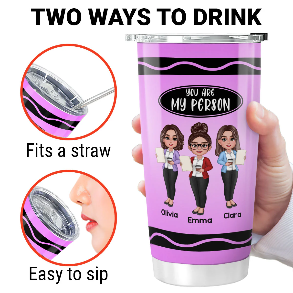 Teacher Besties Colleagues Crayon Personalized Tumbler, Back To School Gift For Besties Teacher - Image 3