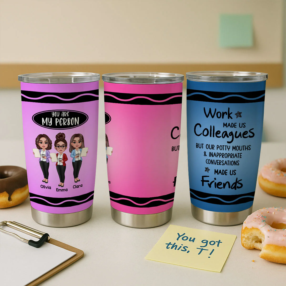 Teacher Besties Colleagues Crayon Personalized Tumbler, Back To School Gift For Besties Teacher - Image 5