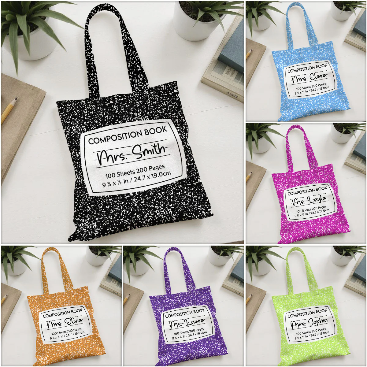 Teacher Colorful Composition Book Pattern Personalized Tote Bag, Back To School Gift For Teacher - Image 10