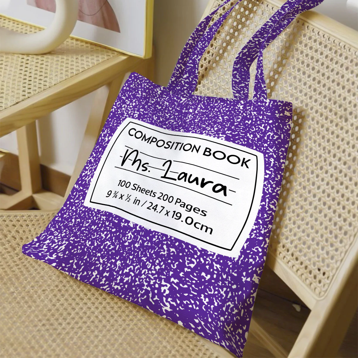 Teacher Colorful Composition Book Pattern Personalized Tote Bag, Back To School Gift For Teacher - Image 3
