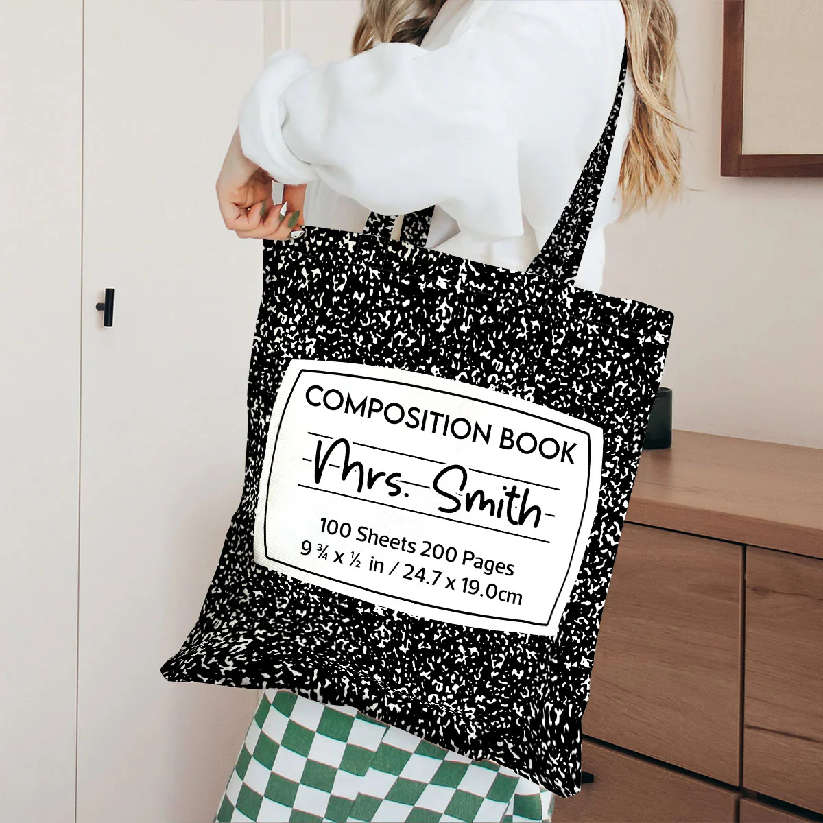 Teacher Colorful Composition Book Pattern Personalized Tote Bag, Back To School Gift For Teacher - Image 4