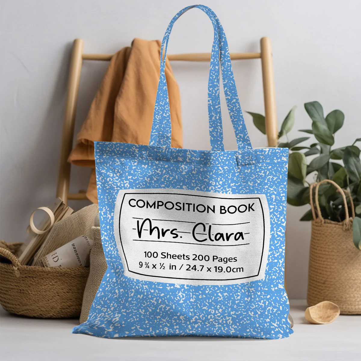 Teacher Colorful Composition Book Pattern Personalized Tote Bag, Back To School Gift For Teacher - Image 5
