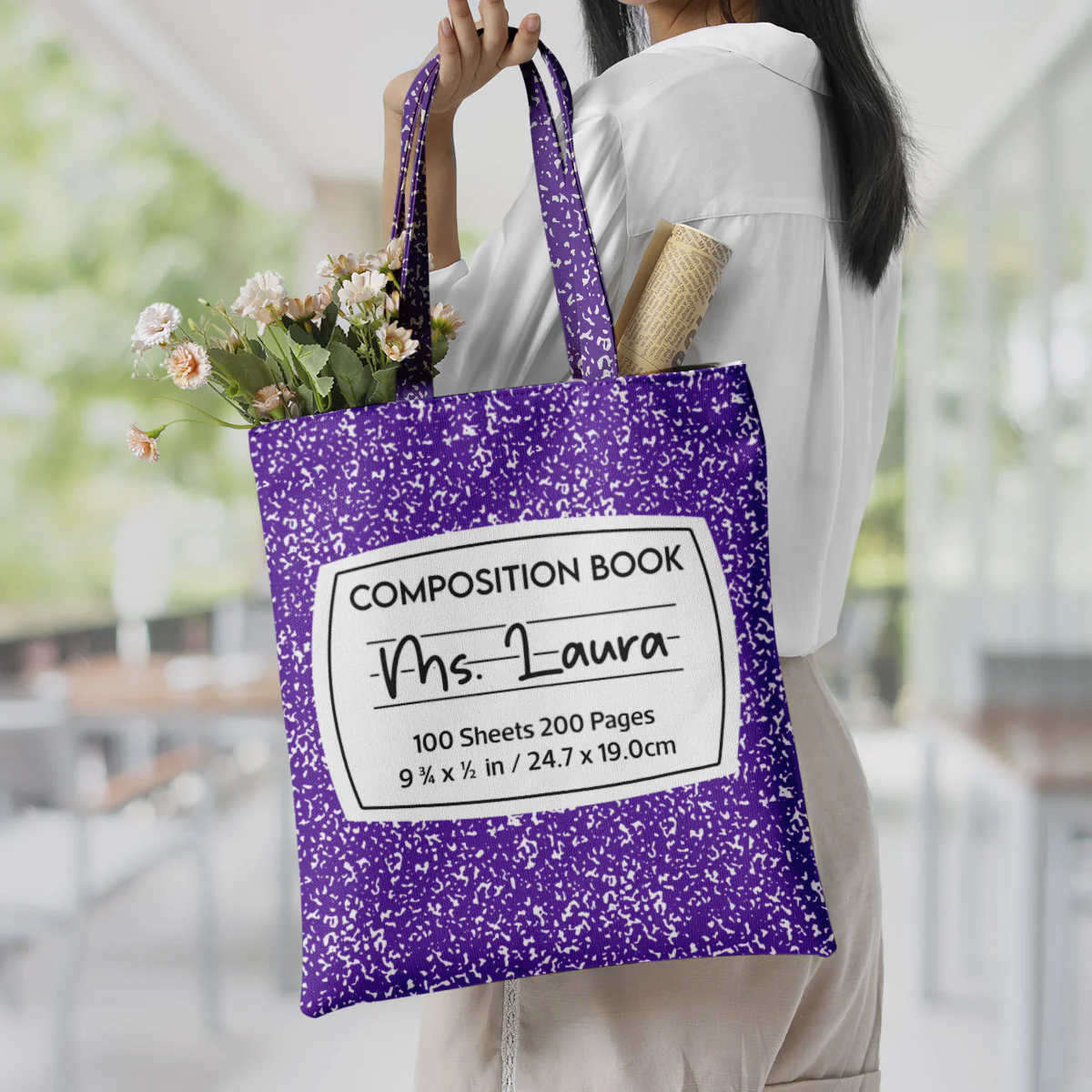 Teacher Colorful Composition Book Pattern Personalized Tote Bag, Back To School Gift For Teacher - Image 6