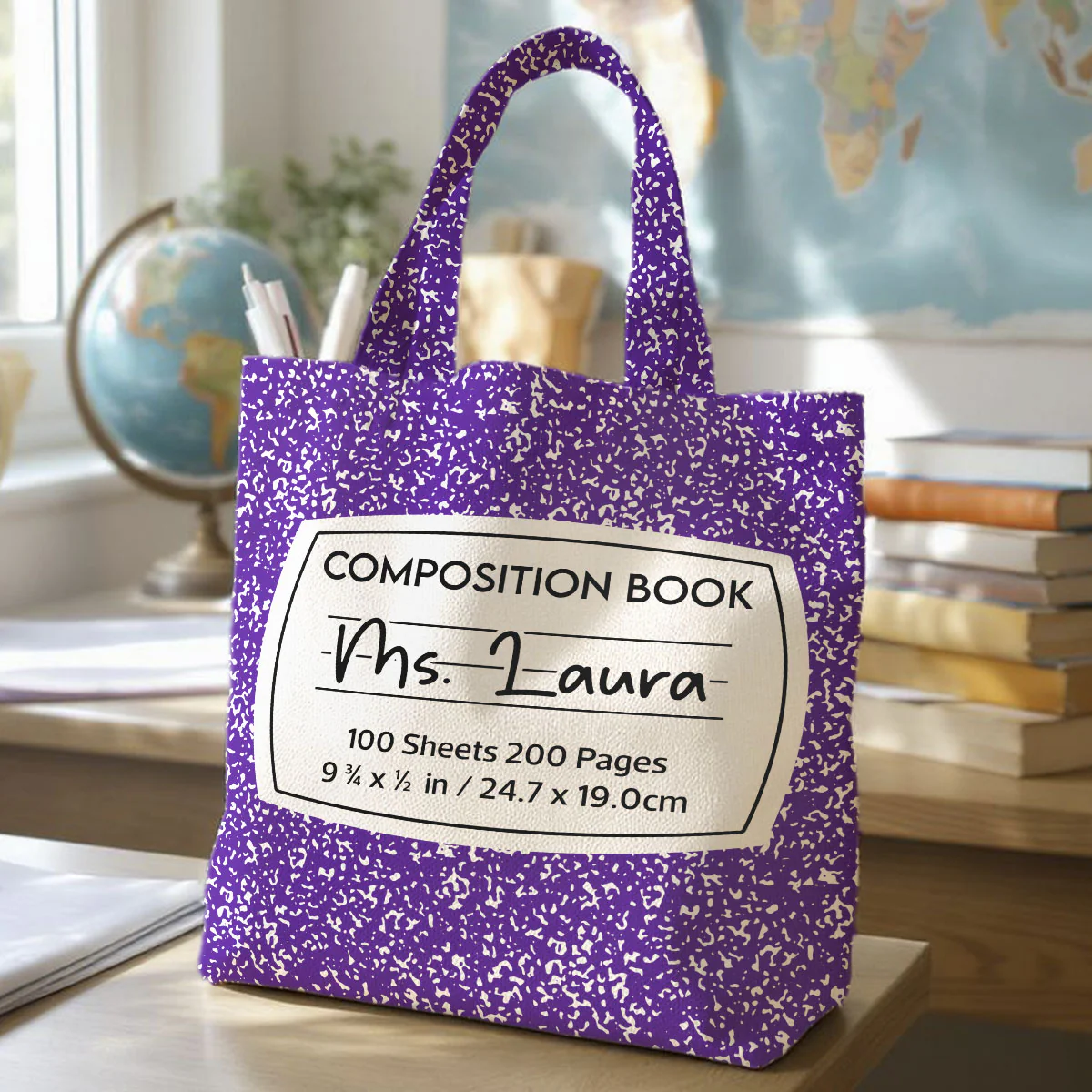 Teacher Colorful Composition Book Pattern Personalized Tote Bag, Back To School Gift For Teacher - Image 9