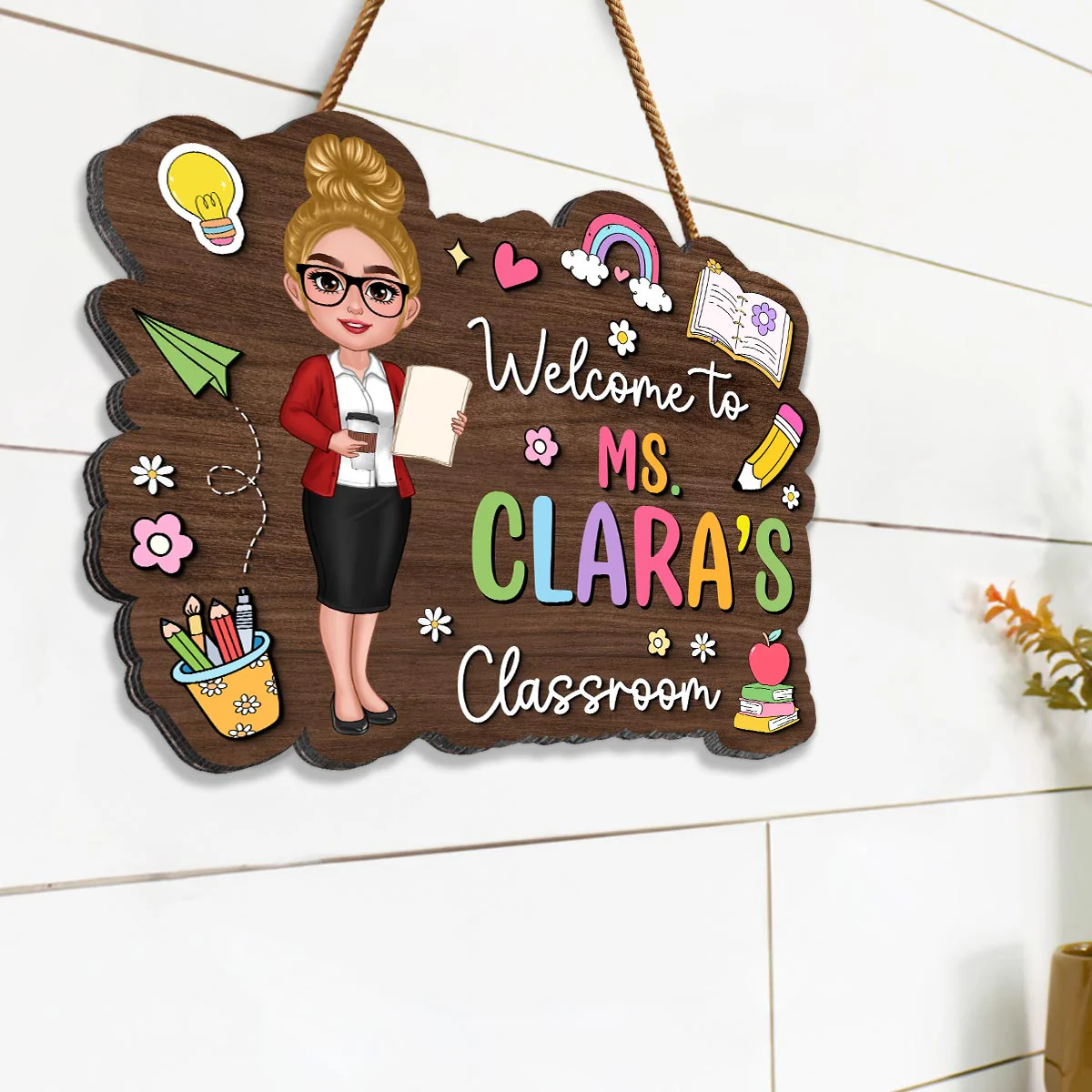 Teacher Colorful Personalized Wood Sign, Back To School Gift - Image 2